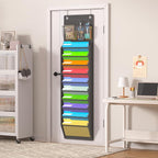 Over the Door File Organizer, Wall Hanging File Folders with 10 Large Pockets for Mails, Magazines, Back to School Supplies, Office Pocket Chart, Paper Organization (Gray)