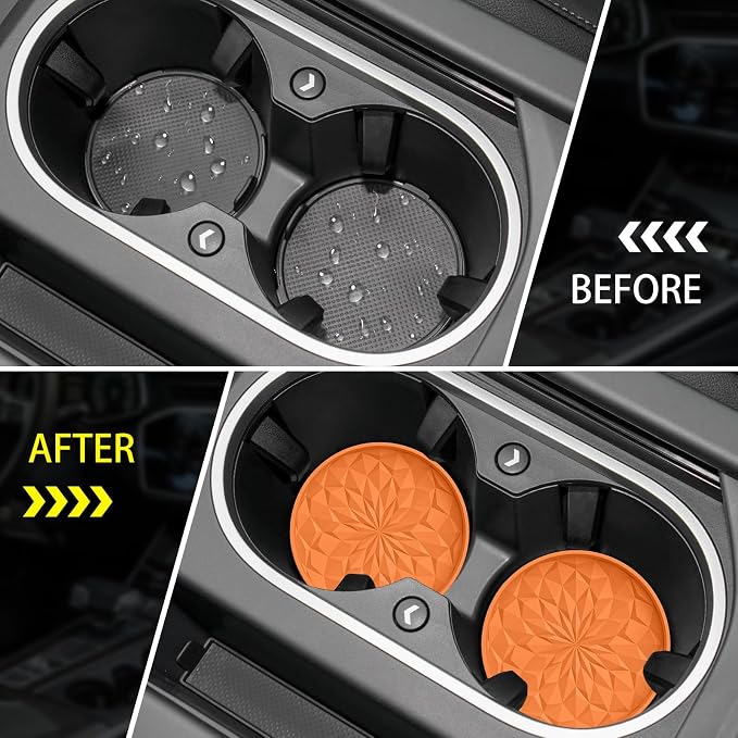 ME.FAN Car Coasters for Cup Holders [4 Pack] - 2.75In Silicone Auto Mug Mats - Universal Non-Slip Recessed Car Interior AccessoriesOrange
