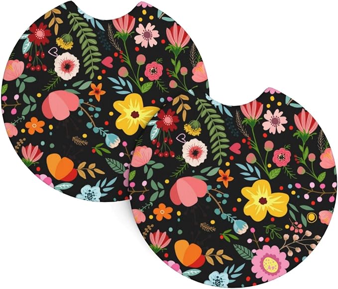 Wildflower Car Steering Wheel Cover 15 Inch Wildflower Steering Wheel Cover Anti-Slip Breathable Universal 2 Pcs Car Interior Cup Holder Pad for Men Women Multicolor Flowers