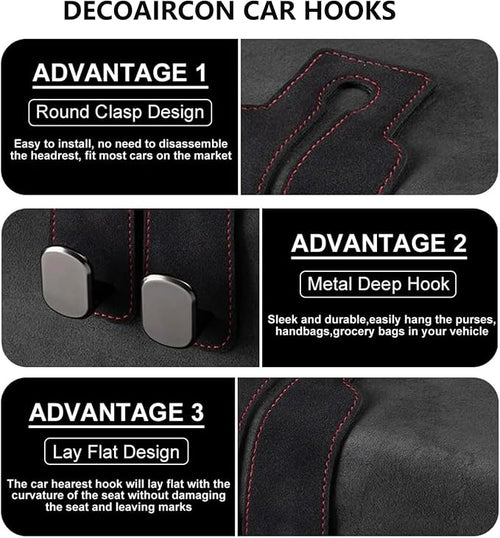 1 Pack Black Leather Car Headrest Hooks Purse Bag Storage Holders for Car Seats