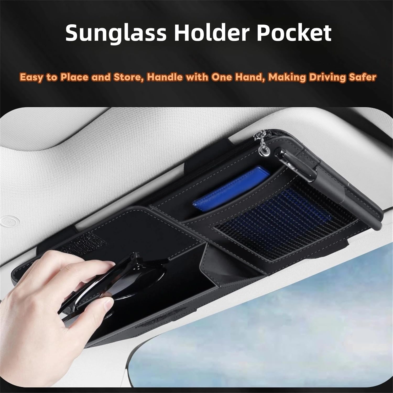 Car Sun Visor Organizer — Multi-Pocket Sunglasses & Card Holder