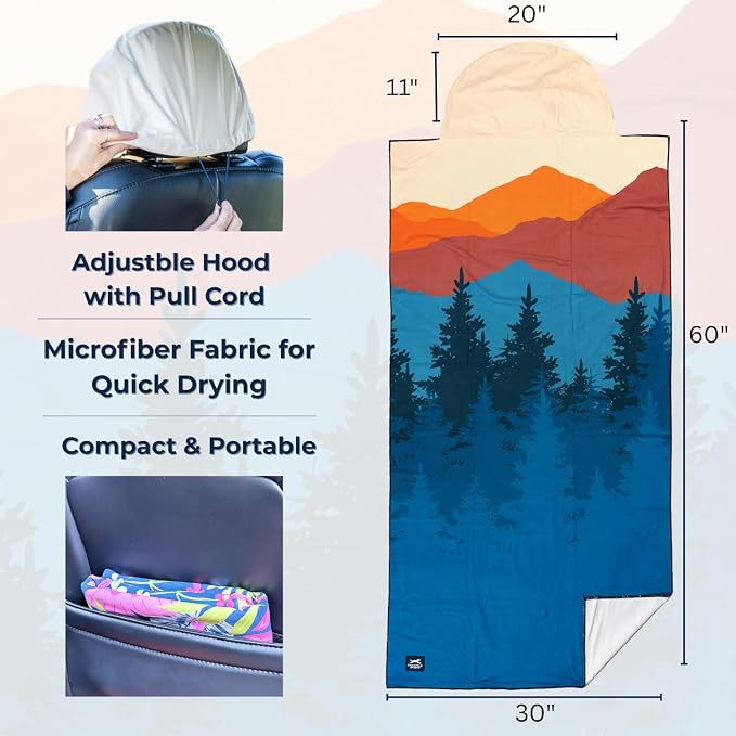Car Seat Towel Cover – Hooded Moisture-Wicking Microfiber Seat Protector – 30" x 60" – for Runners and Outdoor Enthusiasts – Sedona