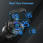 12V USB Outlet Boat Accessories Marine Switch Panel Plug, PD3.0 and Dual QC3.0 USB Ports Aluminum Car Charger with Voltmeter, Lighted 150W Cigarette Lighter Socket and Toggle Switch 3 in 1 DIY Kit