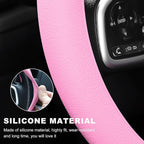 Car Steering Wheel Cover, 13 to 14.17 inches Anti-Slip Silicone Steering Wheel Protector, Soft Flexible Shock-Absorbent Steering Wheel Protective Cover for Most Car Models (Pink)