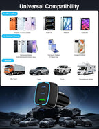 75W USB C Car Charger, 3-Port Super Fast Charging PD 3.0 & QC 3.0 Cigarette Lighter Adapter for iPhone 17/16/15 Pro Max, Samsung Galaxy S26/S25/S24 Ultra, with 4Pack 3FT+6.6FT Type C Cable