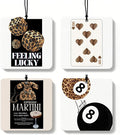Trendy Leopard Print Lucky 8 Ball Orange Car Air Freshener 4 Pcs, Cheetah Dice Poker Square Hanging Air Freshener for Closet Drawer Books, Girly Y2k Car Accessories Mirror Decor for Women