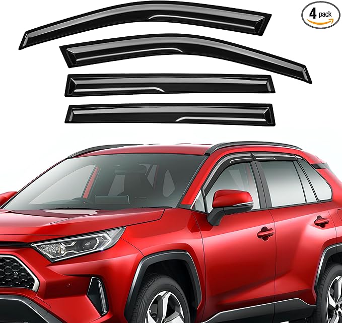 Rain Guards Fit for Toyota RAV4 2019-2025, Tape-On Window Deflector Extra Durable Side Sun Rain Guard 2019 2020 2021 2022 2023 2024 2025 RAV4 Visor Deflectors Black 4 PCS