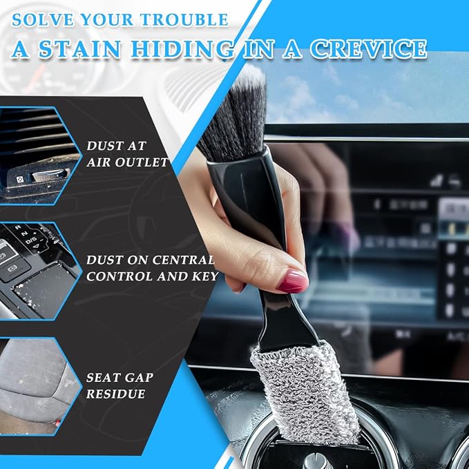 1 PC Double Head Brush for Car Clean, Soft Auto Interior Duster Detailing Brushes, Universal Vehicle Dashboard Screen, Air Vents, Computer etc Cleaning Tool Accessories (Black)