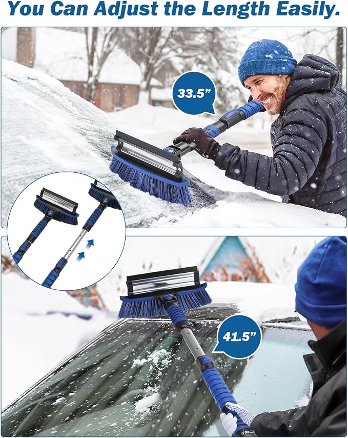 41.5″ Extendable Snow Brush and Ice Scraper, 270°Pivoting Snow Scraper Brush for Car Windshield, Telescoping Ice Scraper, Foam Grip, Heavy Duty Snow Remover for Cars, Trucks, SUV (Blue)