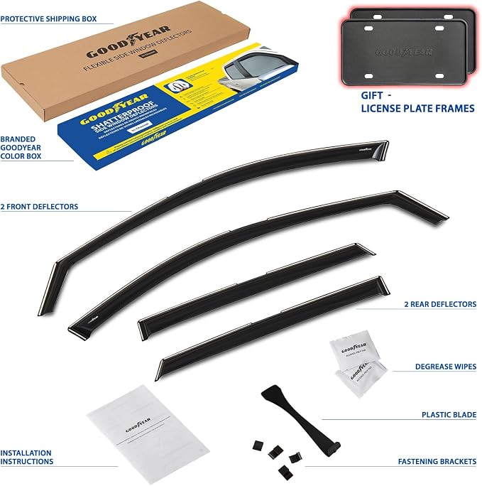 Goodyear Shatterproof in-Channel Window Deflectors for Hyundai Kona 2024-2026, Rain Guards, Window Visors for Cars, Vent Deflector, Car Accessories, 4 pcs - GY008074