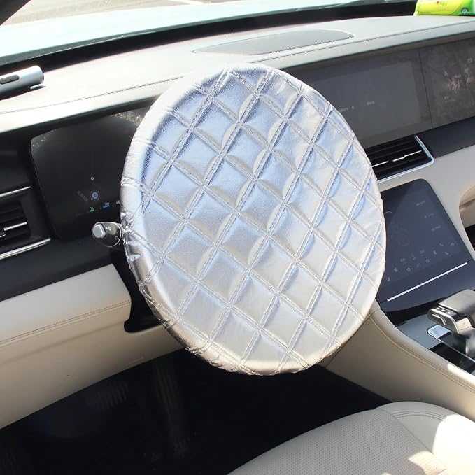 Car Steering Wheel Cover Sun Shade,Car Wheel Cover with Aluminum Film and Cotton Lining for Steeringwheel Sun Protection,Universal Maximum 15.75" Truck Steering Wheels Covers