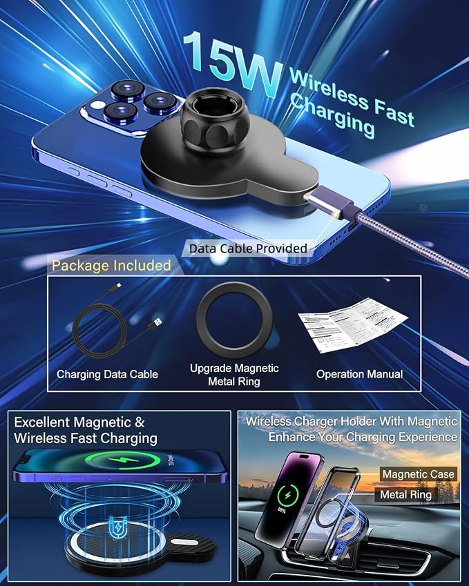 PZK Car Phone Holder for Chevy Trax 2024 2025 Accessories Custom Air Vent | Chevy Car Phone Mount Magnetic 15W Fast Wireless Charger with Magsafe Hands Free 360° Rotation Automobile Phone Cradles