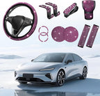 11PCS/Set Bling Car Accessories Set for Women, Rhinestone Vehicle Steering Wheel Cover Seat Belt Cushion Gear Shift Protector Cup Holder Coaster, Universal Automotive Accessories (Pink)