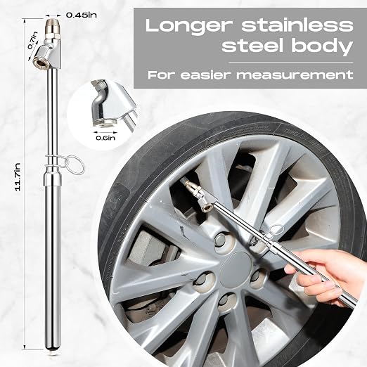 10 Pack Tire Pressure Gauge Silver Heavy Duty Air Pressure Tire Gauge Dual Head Semi Truck Tire Pressure Gauge Range 10-150 Psi, Extended Tube Tire Gauge Suitable for Semi Truck, and Bus