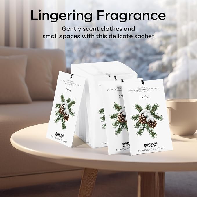 12 Pack Cedarwood Scented Sachets for Drawer, Closet & Small Spaces Air Freshener Bags, Odor Eliminator for Car, Shoes, Gym Bag Home Fragrance Gift Set