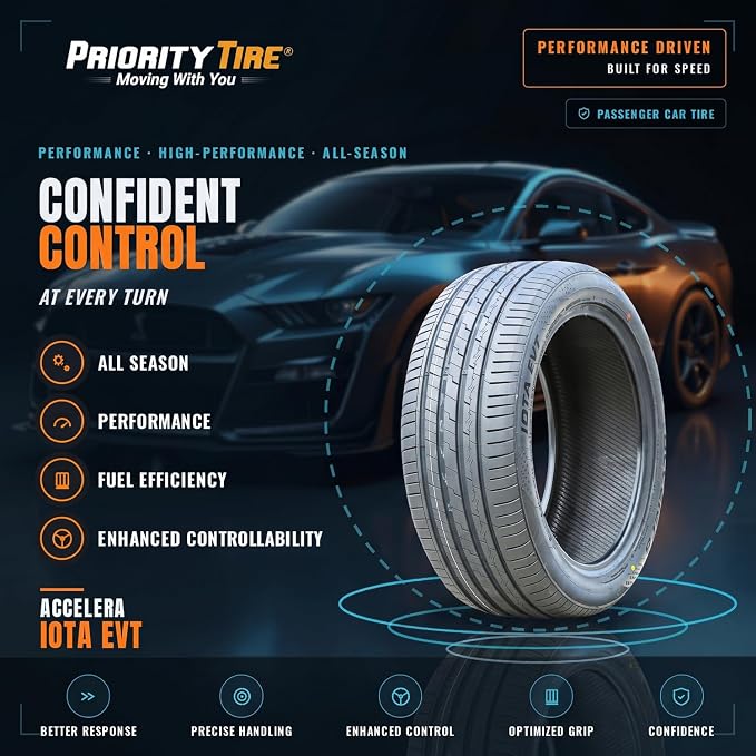 Iota EVT Passenger Car All-Season Performance Radial Tire-205/55R17 205/55ZR17 205/55/17 205/55-17 95V Load Range XL 4-Ply BSW Black Side Wall UTQG 320AA