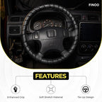 Black Lace-On Steering Wheel Cover, 14–15 Inch Universal Fit, Retro Classic Style for Cars Trucks SUVs, Stretch Grip,Accessory Auto Vehicle, DIY Install
