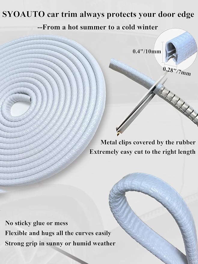 13Ft(4M) Door Edge Guard White Car Door Protector Edge Guards Rubber Auto Door Trim U Shape Build in Metal Sheet No Need Adhesive Easy to Cut Fit for Most Vehicles