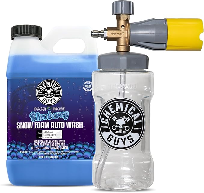 Big Mouth Max Release Foam Cannon and Blueberry Snow Foam Car Wash Soap, 64 fl oz - Car, Truck, SUV, RV & Boat Wash, Soap Cannon for Pressure Washer, 34 oz Bottle - 2 Items