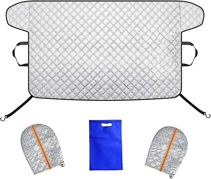 Thickened Car Windshield Cover for Ice and Snow,Sunshade. All-Weather Windproof Frost Protector to Save Morning Scrape Time, Fits Large SUVs & Pickup Trucks (70.86"x42.5"/Silver)