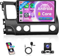 8Core 8G+128G CAR Radio for Honda Civic 2006-2011, Android 15 Car Stereo Wireless Carplay and Android Auto 4G-SIM-WiFi GPS 10.1'' QLED Capacitive Screen Bluetooth 5.0 FM/AM/RDS DSP-36 Camera
