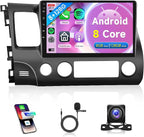 8Core 8G+128G CAR Radio for Honda Civic 2006-2011, Android 15 Car Stereo Wireless Carplay and Android Auto 4G-SIM-WiFi GPS 10.1'' QLED Capacitive Screen Bluetooth 5.0 FM/AM/RDS DSP-36 Camera