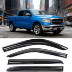Window Visors Rain Guards for 2019-2026 Ram 1500 Crew Cab, Tape-on/Outside-Mount Window Wind Deflectors Vent Visors Shade for 19-26 Ram 1500 Crew Cab,4PCS, UV Resistant & Reduce Wind Noise