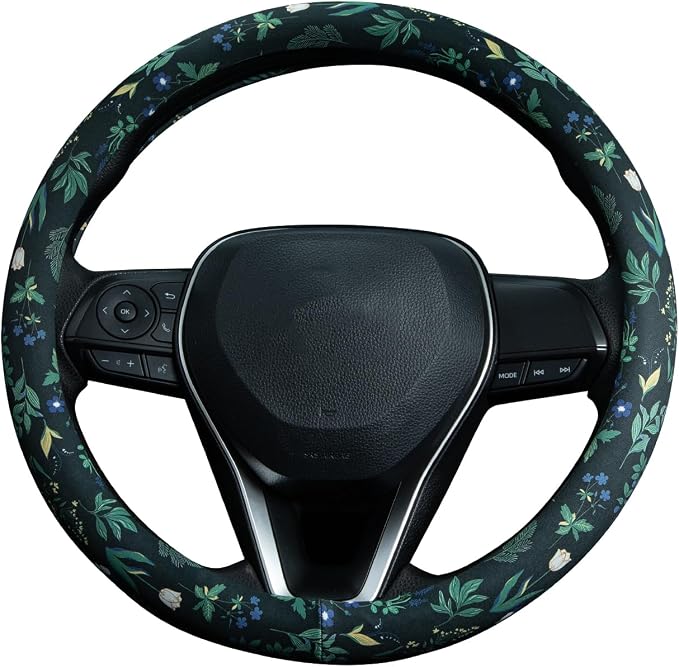 Boho Floral Steering Wheel Cover Auto Steering Wheel Protector, Anti-Slip, Breathable, Absorbing Sweat, Universal Floral Car Accessories 14.5–15 inch,Fit for Most Car, Trucks, SUV