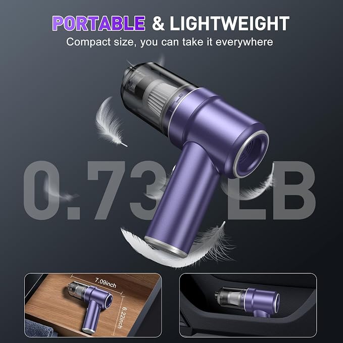 Handheld Car Vacuum Cleaner, 9000PA Vacuum Cleaner & Air Duster, 120W High Power Vacuum Portable Cordless, Hand Held Vacuum Rechargeable with Multi-Nozzles & LED Light for Home, Car, Office