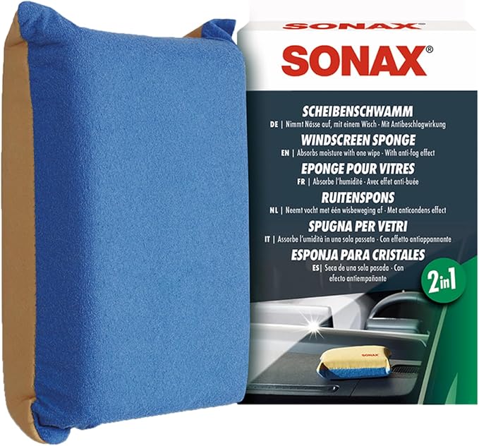 Windscreen Sponge 417100 | Dual Action Cleaning Tool for Streak Free Glass | Easily Removes Dirt Fog and Condensation from Windshields Windows and Mirrors | Compact and Reusable