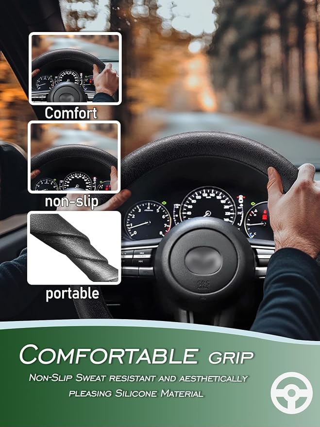 Car Steering Wheel Cover, Non-Slip Silicone Material, Multiple Color Choices, Universal Auto Parts Steering Wheel Cover, Suitable for Most Cars (Black2PCS)