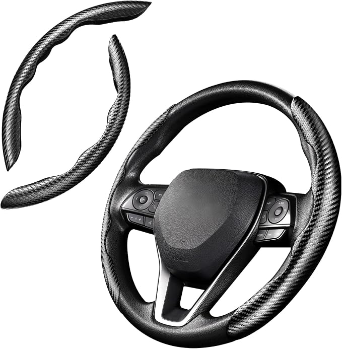 Carbon Fiber Steering Wheel Cover - Anti-Slip, Steering Wheel Cover for Men/Women - Durable, Universal Car Accessory (Black)