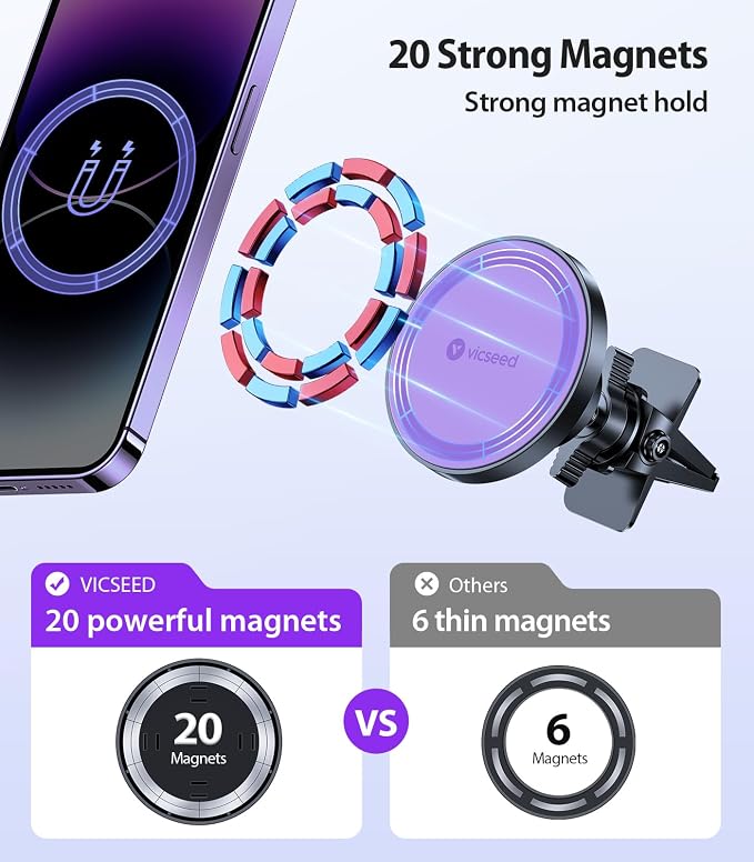 for MagSafe Car Mount [Upgraded Strongest Magnet Power] Magnetic Phone Holder for Car Vent 360 Adjustable Magnetic Phone Mount for iPhone 17 Pro Max 16 15 14 13 12 Plus Mini, Purple