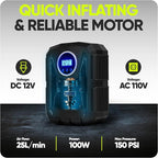 Tire Inflator Portable Air Compressor, Air Pump for Car Tires and Bikes, Car Tire Pump w/Auto Shut Off, 150 PSI, 110V AC 12V DC, LED Light, Carrying Case, Perfect For Men, Women