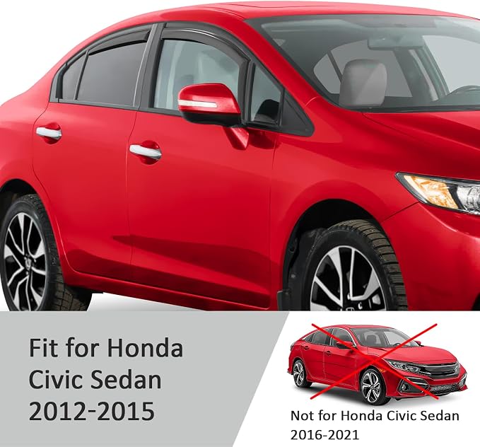 Voron Glass in-Channel Extra Durable Rain Guards for Honda Civic 2012-2015 Sedan, Window Deflectors, Vent Window Visors, 4 Pieces - 200815