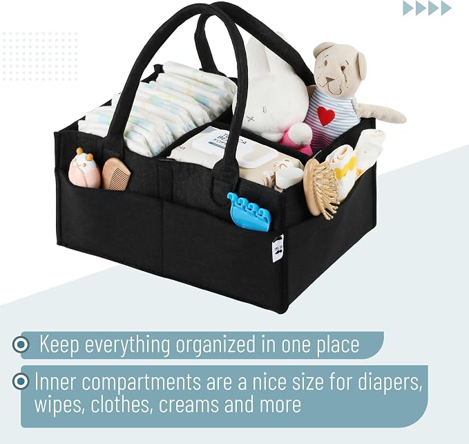 Mr. Pen- Baby Diaper Caddy Organizer, Black, Medium | Nursery Storage Bin and Car Organizer for Diapers and Baby Wipes