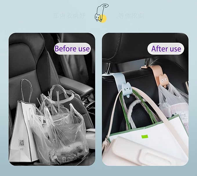 Fashion Car Seat Back Organizers, 4 Pack Universal Headrest Hooks, Bag Holder, Automobile Seat Back Hanger for Purse Bags and Coats (Random Color)