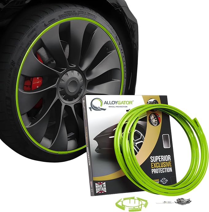 AlloyGator Green Rim Protector for Car Wheels (Fits 12-24" Wheel Diameter) - Pack of 4 Premium Alloy Wheel Protector to Avoid Scratches & Scuffs - Adhesive Free Curb Rash Rim Protectors