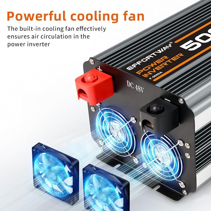 Power Inverter DC 48V to AC 110V/120V Converter with LCD Display, Wireless Controller, Cable Pair,AC outlets USB.RV Travel,Suitable for Camping,and Off-Grid Solar Systems (5000w -48v)