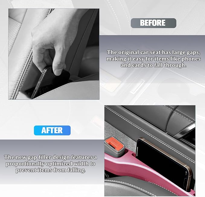 2PCS Car Seat Gap Filler, Seat Side Seam Crevice Blocker Organizer to Prevent Things from Dropping, Drop-Proof Auto Console Gap Guard Stopper Plug, Universal for Vehicles (Red)