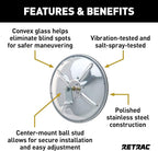 610673 8-Inch Stainless Steel Center-Mount Convex Mirror Head with J-Bracket, Universal Driver or Passenger Side