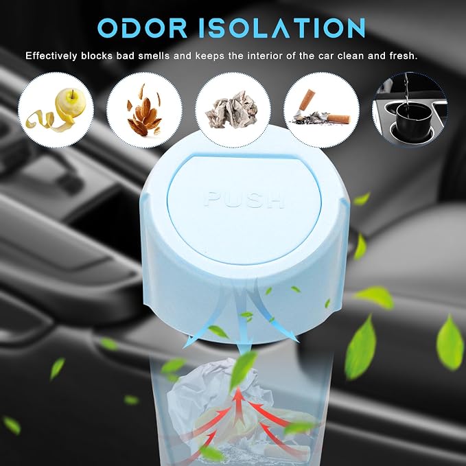 Car Trash Can Bin with Lid, Leakproof Auto Cup Holder Garbage Bin Multipurpose Storage Organizer, Mini Portable Dustbin Side Door Garbage Can for Vehicle Home Office (Light Blue)