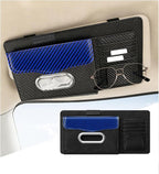 Car Sun Visor Organizer, Carbon Fiber Visor Glasses Tissue Card Holder Storage Pocket Pouch, Multifunctional Auto Sunshade Organizer Case Bag for Pens Documents Napkin, Universal Fit (Blue)