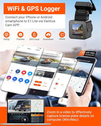 E1 Lite 1080P Dash Cam, Mini Car Camera with Night Vision, 60fps Dash Cam with GPS and Speed, Wi-Fi APP Control, Loop Recording, Voice Control, 24H Parking Mode, Support 512GB