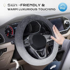Coverado Winter Fluffy Steering Wheel Cover, Upgraded Anti-Slip Fuzzy Furry Car Steering Wheel Cover, Universal 14-15 inch, Soft Plush, Warm, No Odor, Luxurious Decoration for Women Men, Gradient Gray