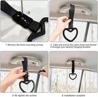 2 Pcs Heart Shaped Car Handle Strap – Drift Charm Rear Bumper Warning Ring Decor for Car Interior Exterior, Subway Bus Handle Accessory, Cute Heart Car Decor Gift for Women & Men (Black)