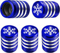 Tire Valve Stem Cap Cover - (5 Pack) Tire Air Caps Metal with Plastic Liner Corrosion Resistant Leak-Proof Snow Snowflake for Car Motorcycle Bike Blue