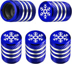 Tire Valve Stem Cap Cover - (5 Pack) Tire Air Caps Metal with Plastic Liner Corrosion Resistant Leak-Proof Snow Snowflake for Car Motorcycle Bike Blue