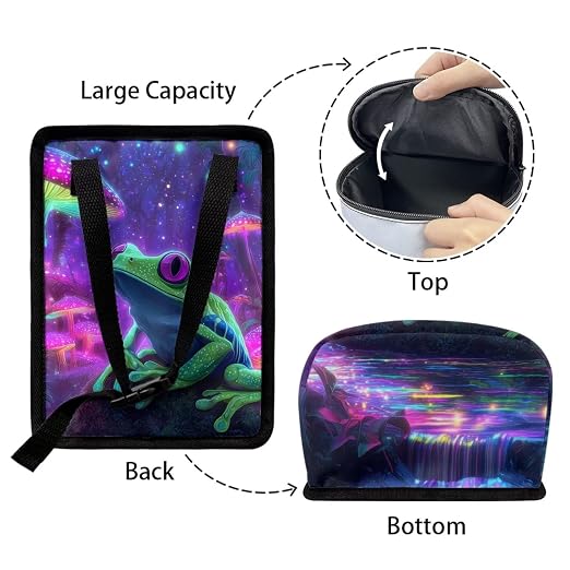 Frog Mushroom Galaxy Print Car Trash Can with Lid, Leak Proof Auto Trash Bag Hanging Vehicle Garbage Can Multipurpose Storage Container for Back Seat Road Trip