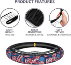 Blue American Flag Patriotism Steering Wheel Cover Car Accessories Cute for Women Girls Girly Universal 15 Inch Neoprene Auto Interior Decor Anti Slip Car Truck Protector